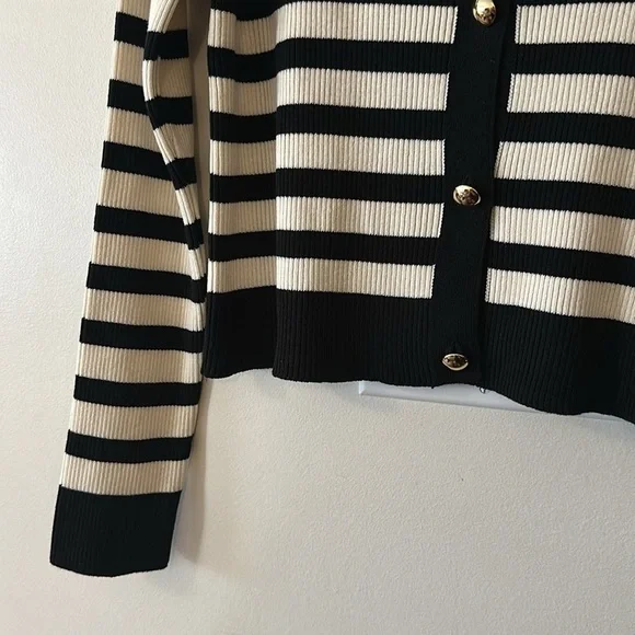 H&M Rib Knit Striped Gold Button Cardigan Sweater - Picture 8 of 11